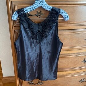 Cinema & Co. Black Satin Lace Trim Tank Top